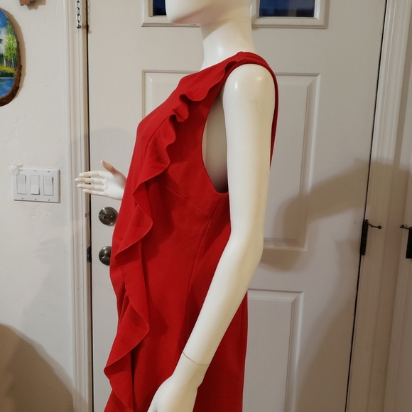 THE LIMITED Lipstick Red Sleeveless Cascading Ruffle Chic Ponte Dress - Picture 5 of 11